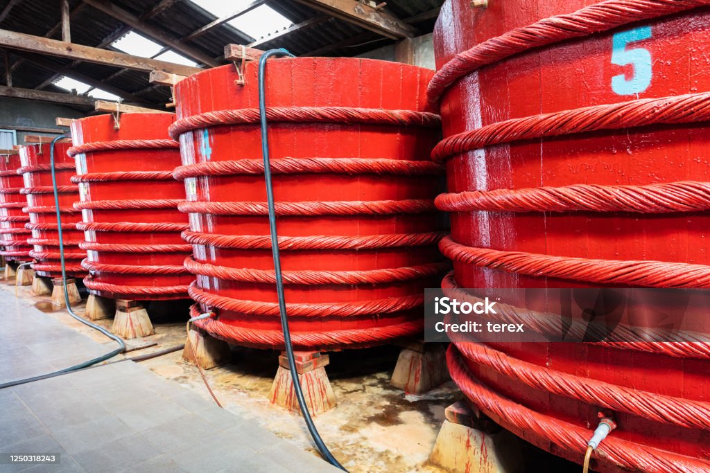 wooden barrels in a fish sauce factory on phu quoc island